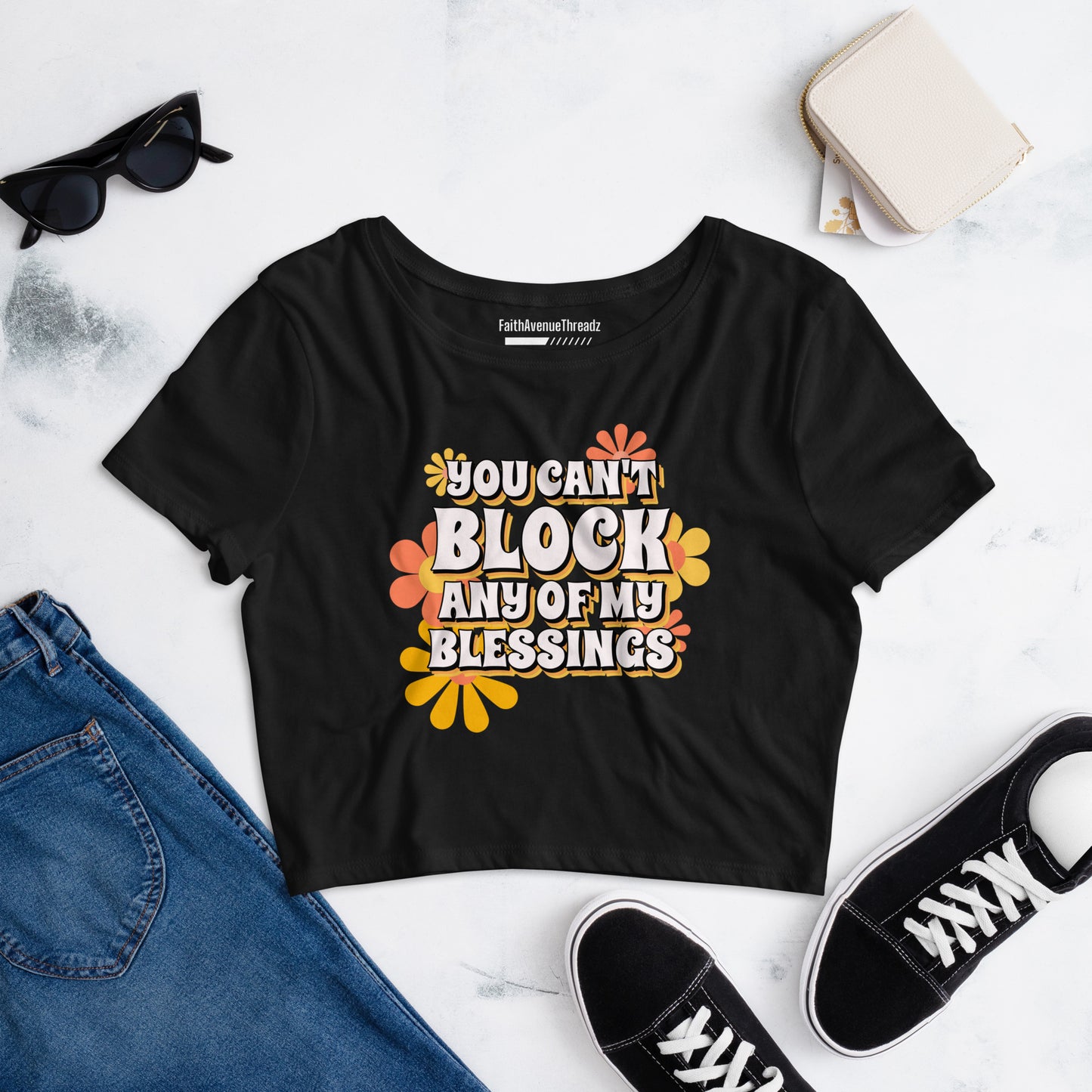 Can't Block My Blessing Christian Crop Top