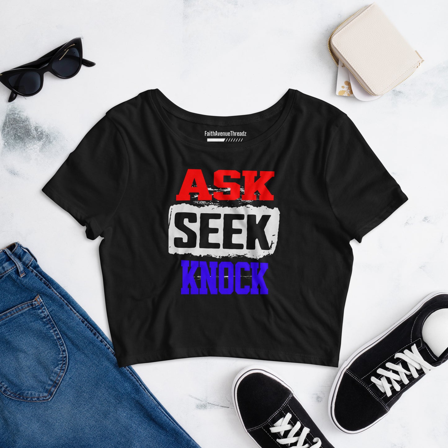 Ask, Seek, Knock Christian Crop Top