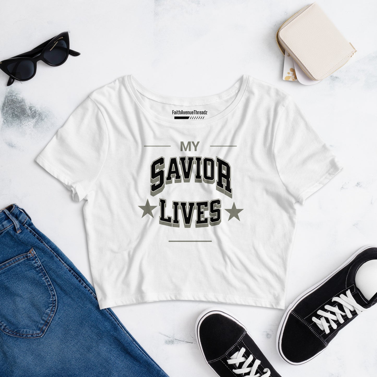 My Savior Lives Christian Crop Top