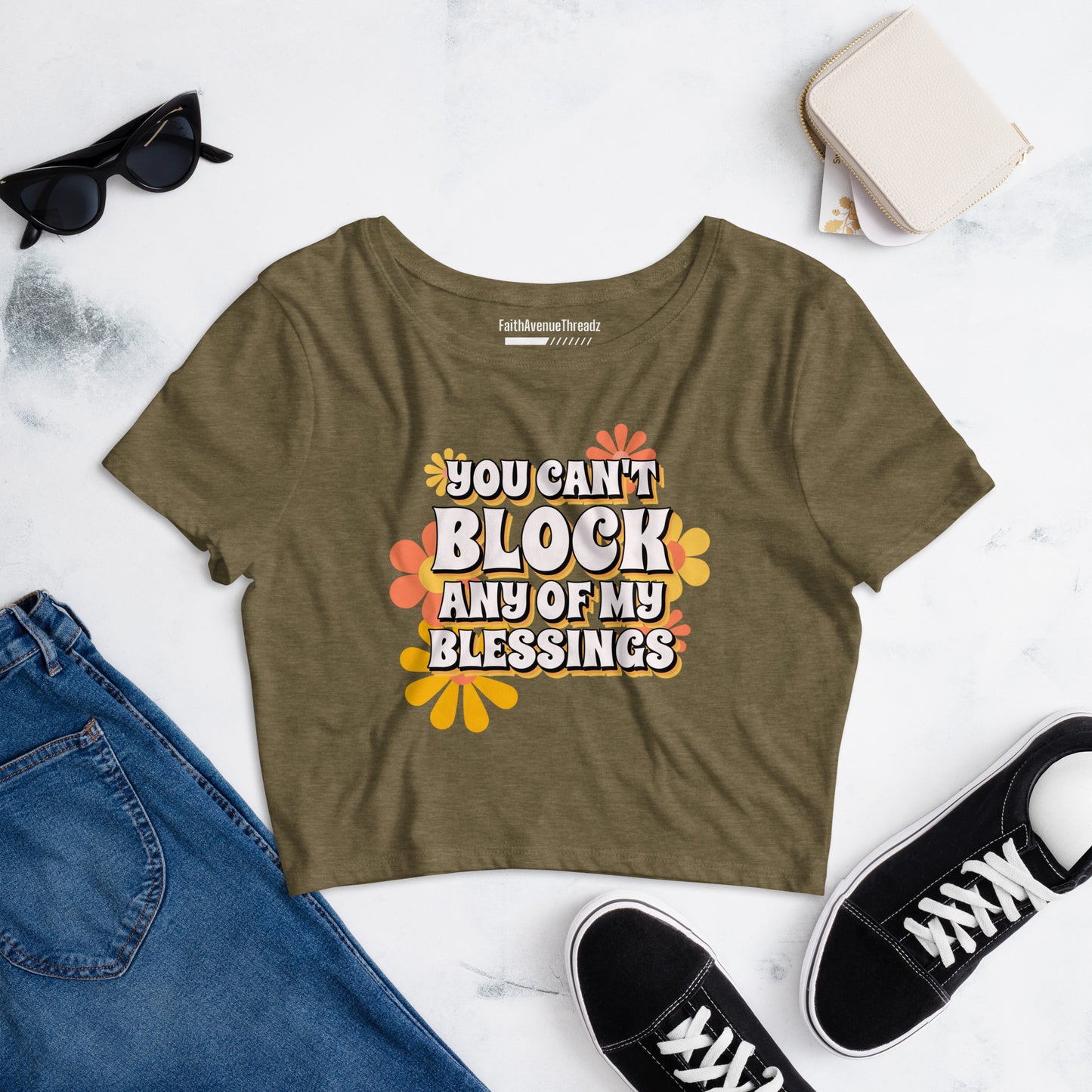 Can't Block My Blessing Christian Crop Top